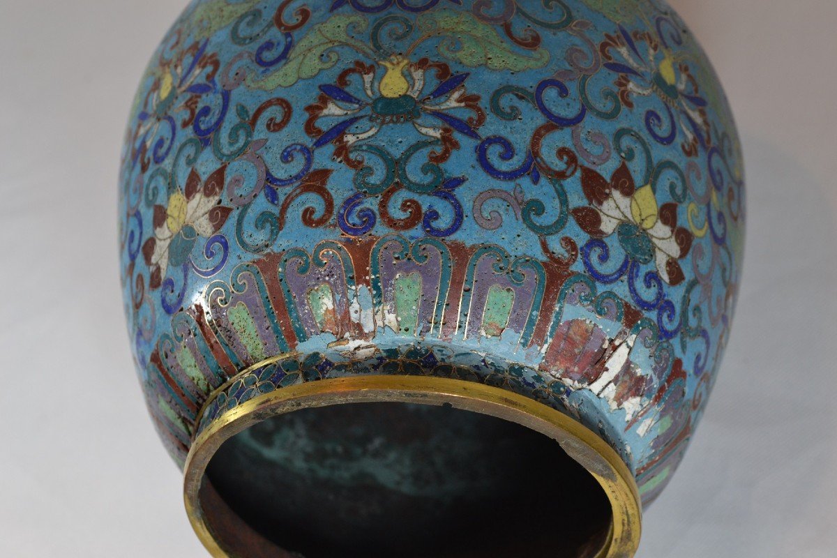 Vase Chinois En émaux Cloisonné. Chine époque Qing.qianlong Jiaqing.-photo-3