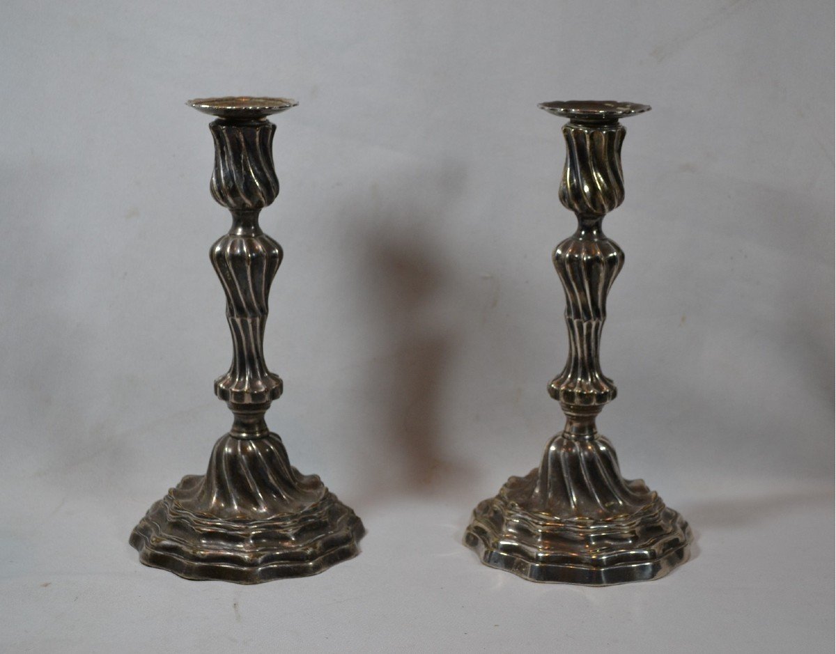 Pair Of 18th Century Silver Plated Bronze Candlesticks. 