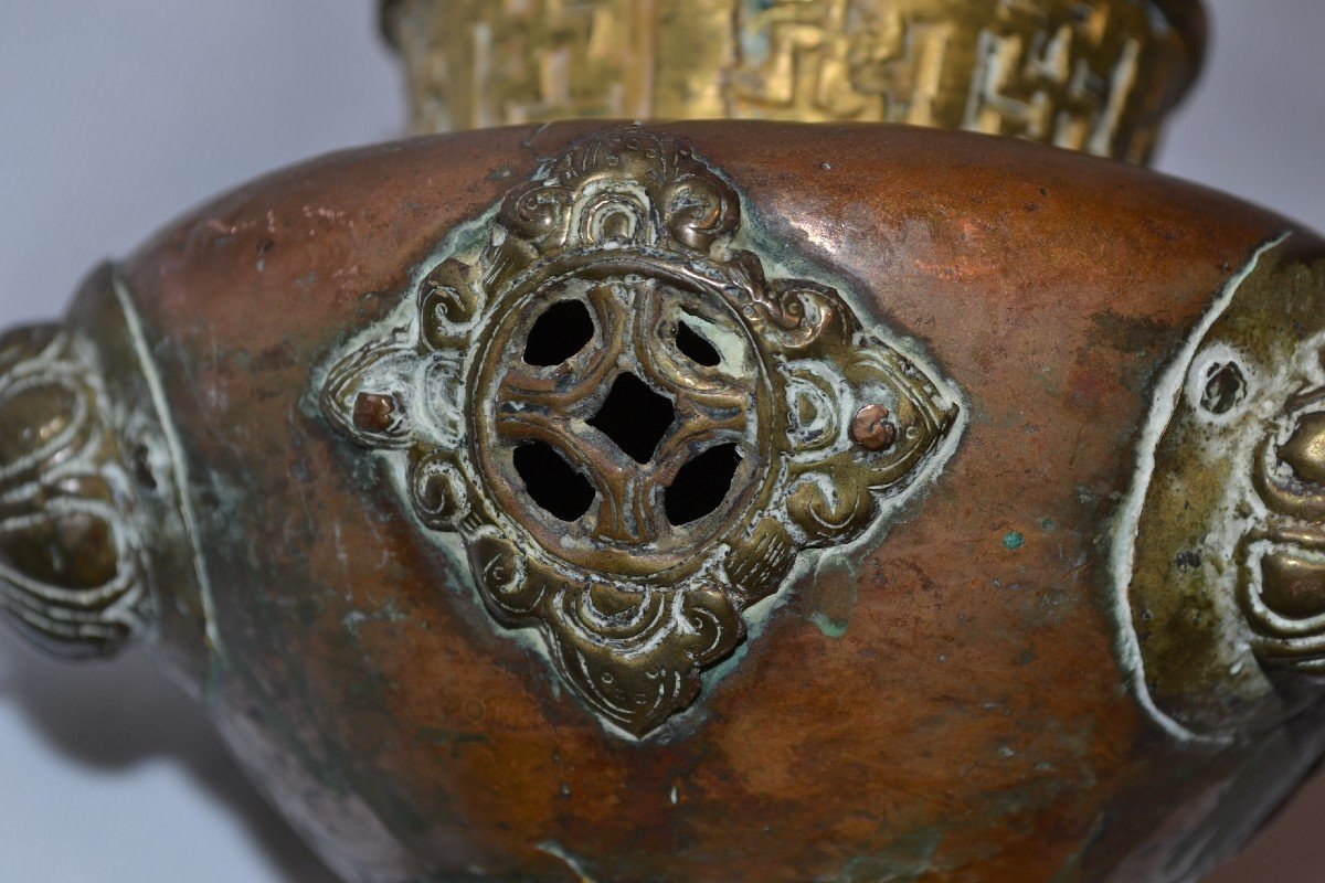 Gilded Copper Censer. Tibet 19th Century Or Earlier.-photo-2