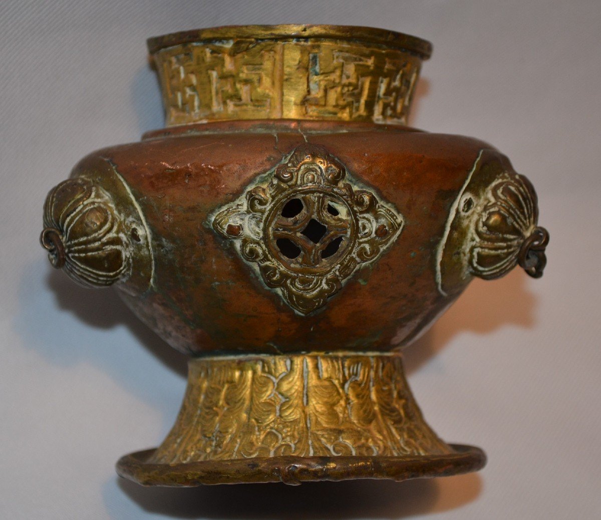 Gilded Copper Censer. Tibet 19th Century Or Earlier.-photo-4