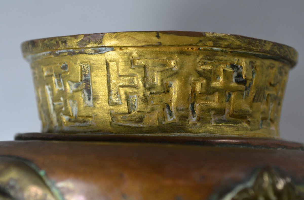 Gilded Copper Censer. Tibet 19th Century Or Earlier.-photo-8