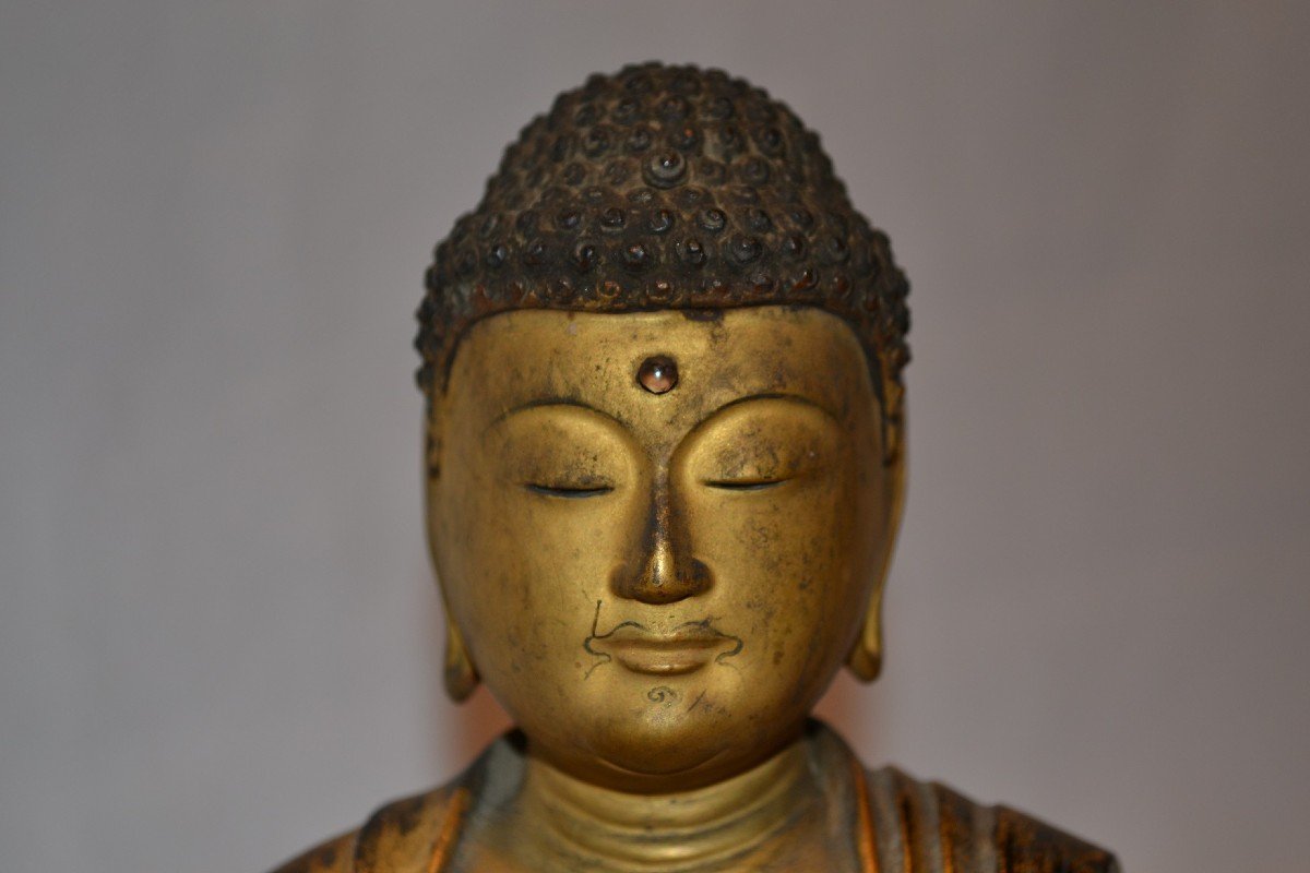 Bouddha En Bois Laqué.japon Période Edo 18-19°siècle.