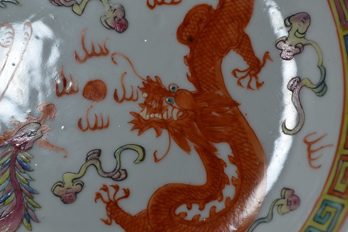 Plats En Porcelaine Décor Dragons Et Phoenix Marque De Guanxu.chine Fin Des Qing.-photo-4