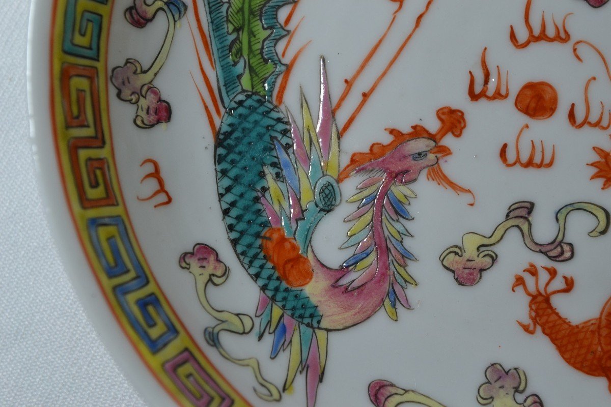 Plats En Porcelaine Décor Dragons Et Phoenix Marque De Guanxu.chine Fin Des Qing.-photo-4