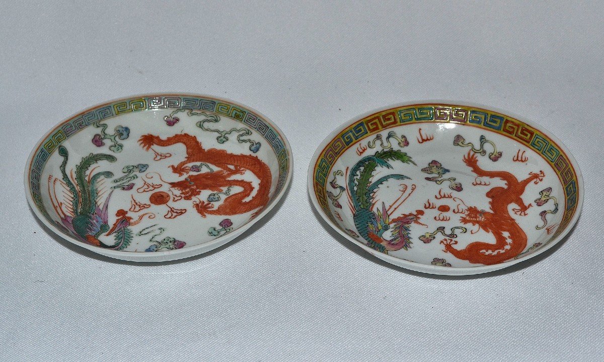 Plats En Porcelaine Décor Dragons Et Phoenix Marque De Guanxu.chine Fin Des Qing.-photo-6