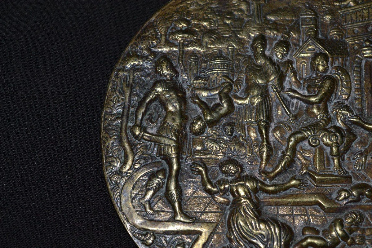 Bronze Medallion By Jamnitzer.nuremberg. Judgement Of Solomon.-photo-3