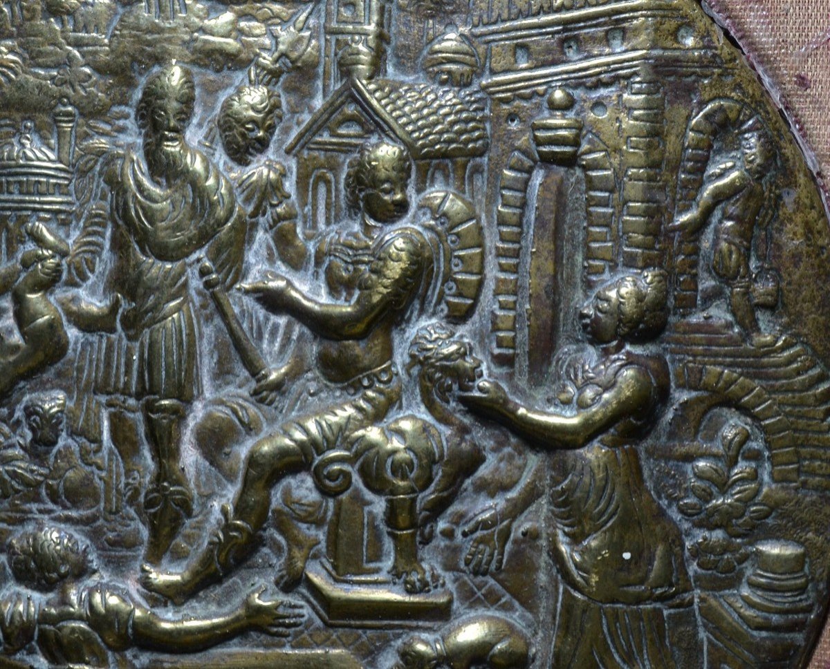 Bronze Medallion By Jamnitzer.nuremberg. Judgement Of Solomon.-photo-5