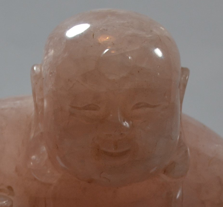 Budai En Cristal De Roche Rose. Chine époque Qing.-photo-2