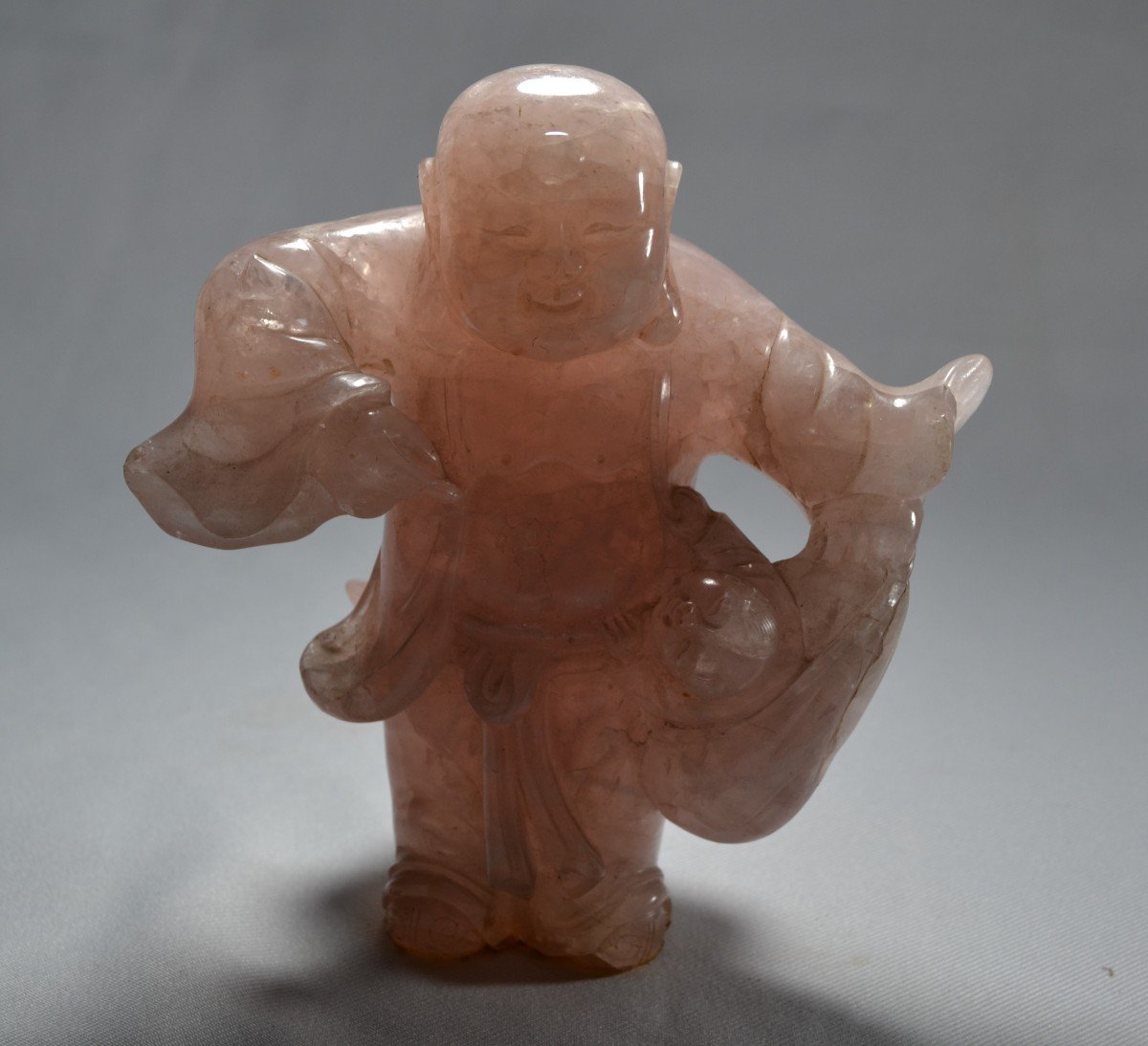 Budai En Cristal De Roche Rose. Chine époque Qing.-photo-4