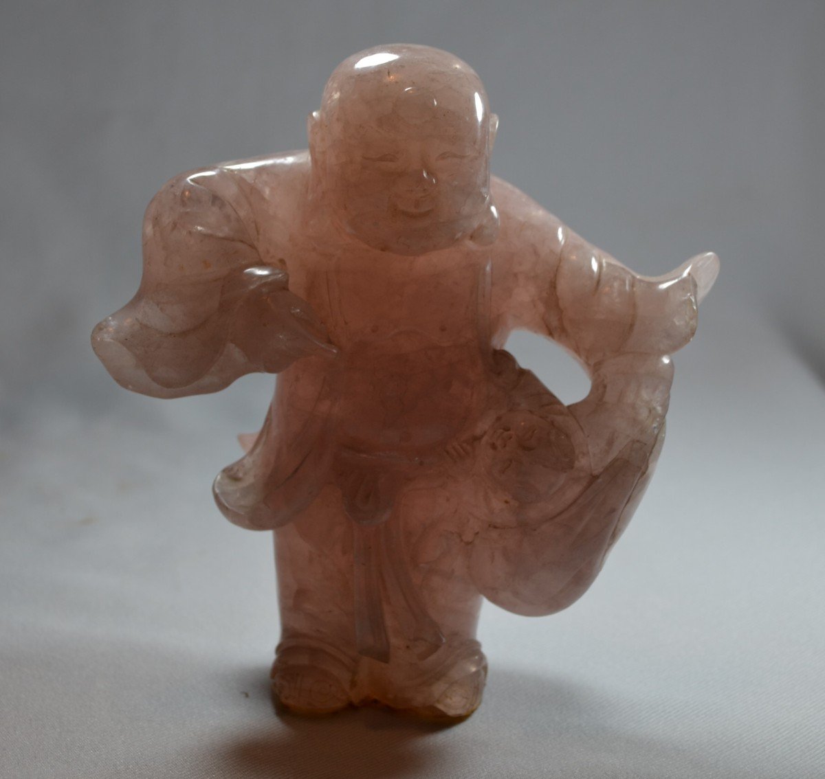 Budai En Cristal De Roche Rose. Chine époque Qing.-photo-3