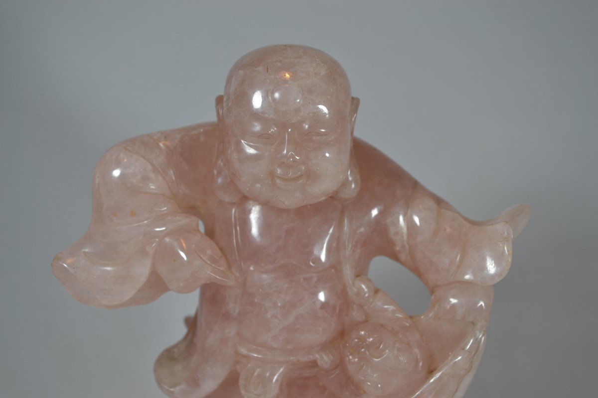 Budai En Cristal De Roche Rose. Chine époque Qing.-photo-4