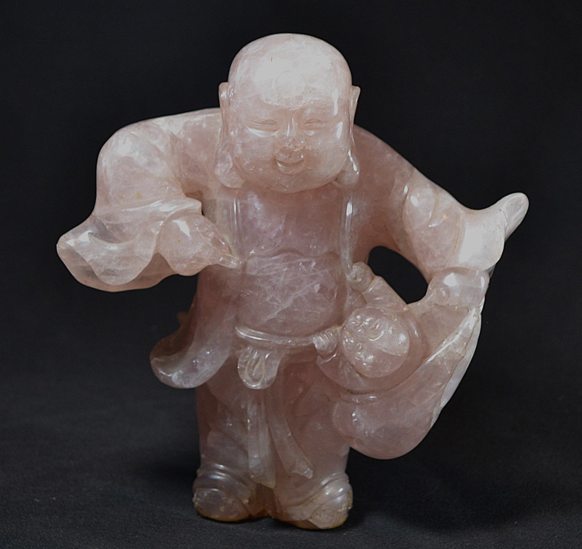 Budai En Cristal De Roche Rose. Chine époque Qing.-photo-6