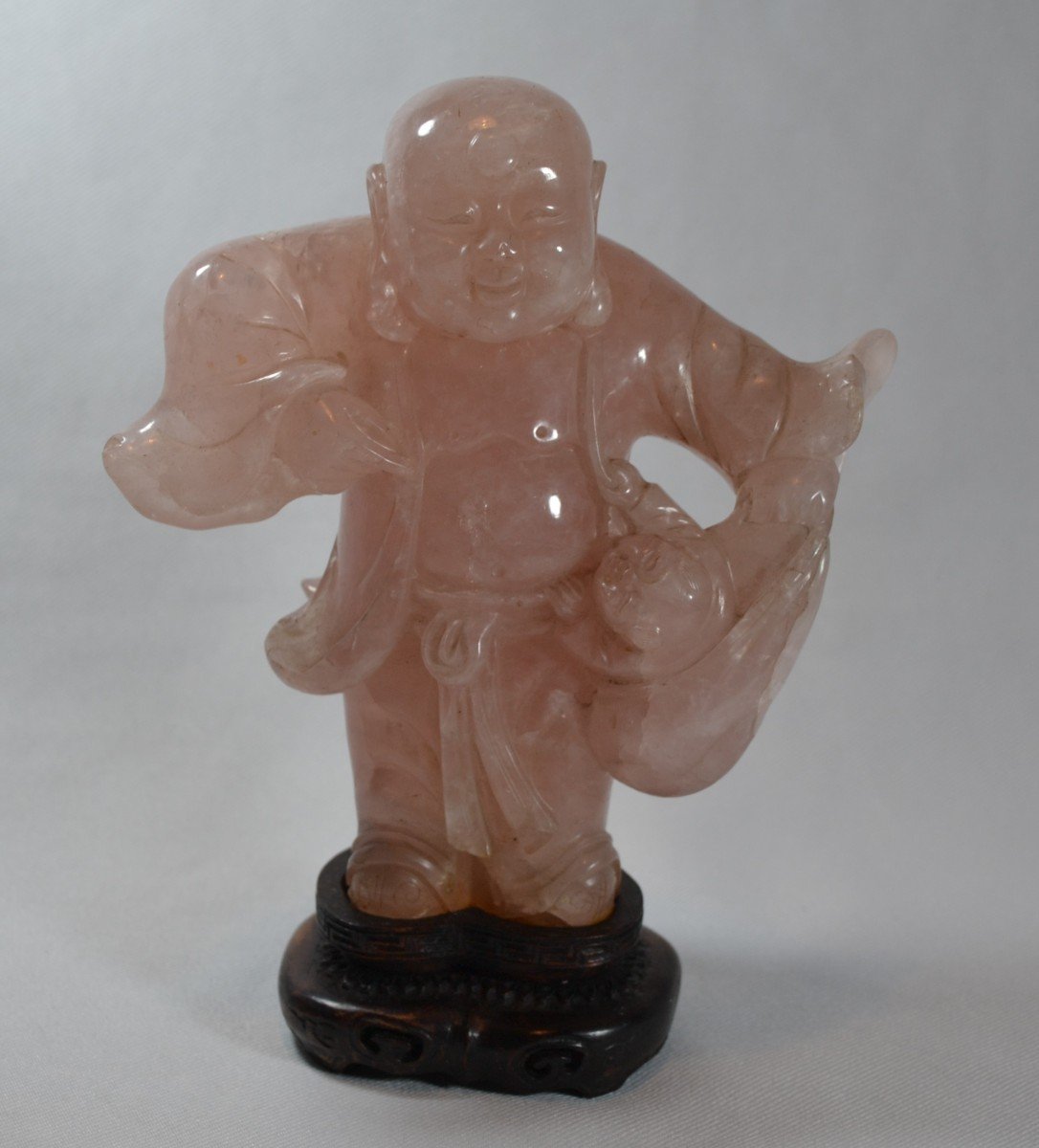 Budai En Cristal De Roche Rose. Chine époque Qing.-photo-7