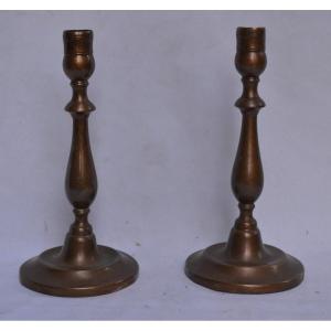 Pair Of Bronze Candlesticks. Louis XIII.