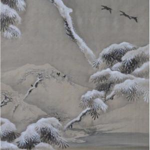 Silk Painting. China Or Japan. Snow And Crow.