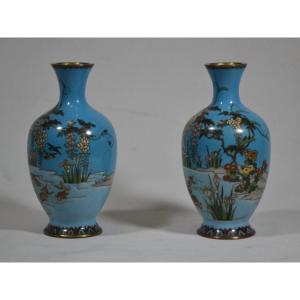 Pair Of Cloisonne Enamel Vases. Japan Meiji Period.