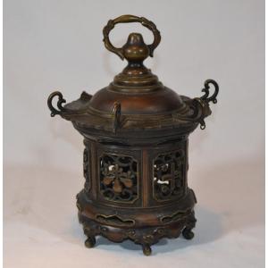 Bronze Hanging Lantern (tsuri Toro). Rare Christian Cross Decor. Japan Edo Period.