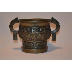 Chinese Cast Bronze Censer. Archaic Style Decor. China Qing Period.