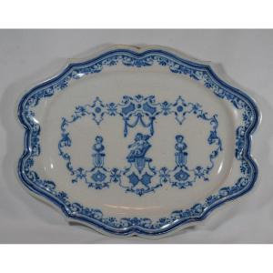 Earthenware Dish Decorated With Bérain.moustier Or Lyon 18th Century.