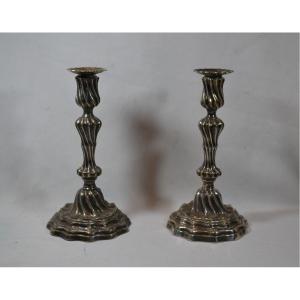 Pair Of 18th Century Silver Plated Bronze Candlesticks. 