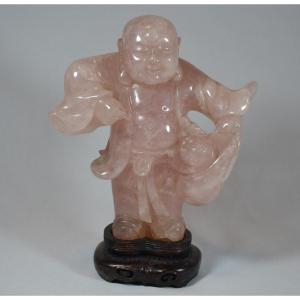 Budai En Cristal De Roche Rose. Chine époque Qing.