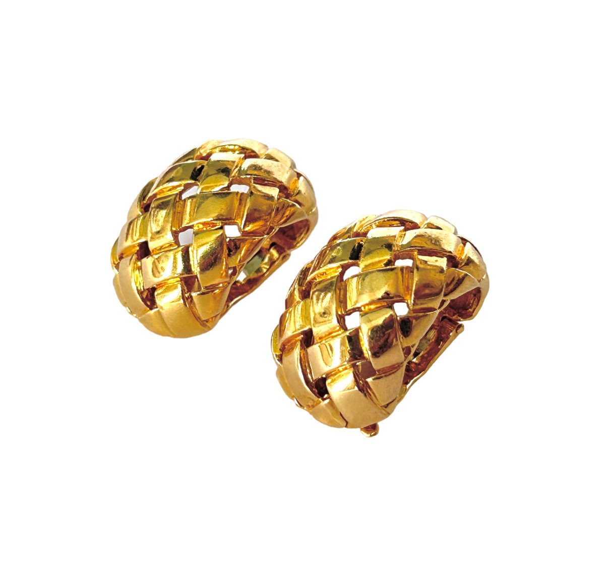 Paire De Boucles d'Oreilles Van Cleef & Arpels "vannerie" En Or Jaune, Vers 1970