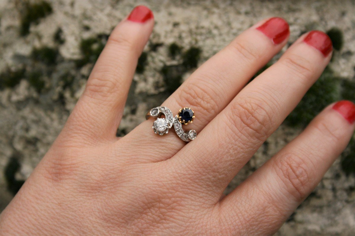 Bague De Fiançailles Ancienne Bague Saphir Et Diamants Vintage-photo-1