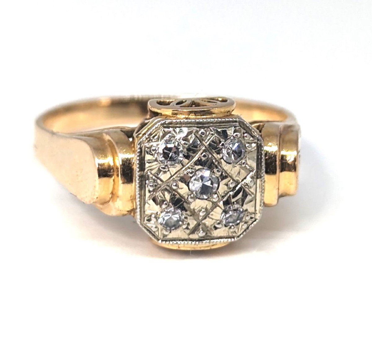 Yellow Gold And Diamonds Tank Ring  Vintage Ring