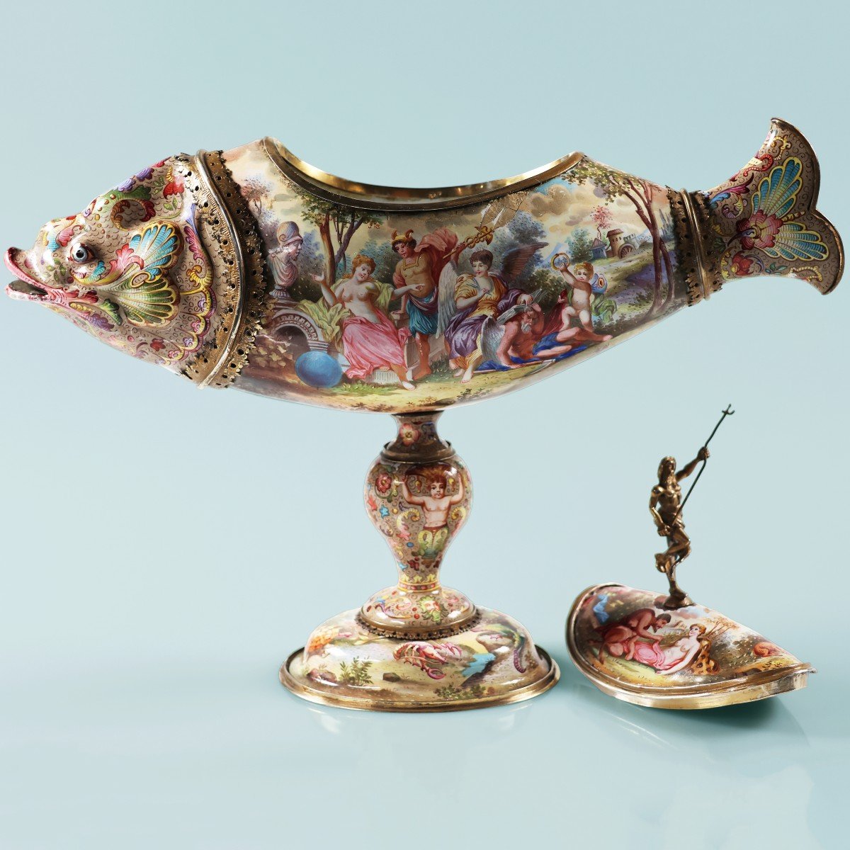 Silver-gilt Fish And Polychrome Enamels, Vienna, 19th Century-photo-4