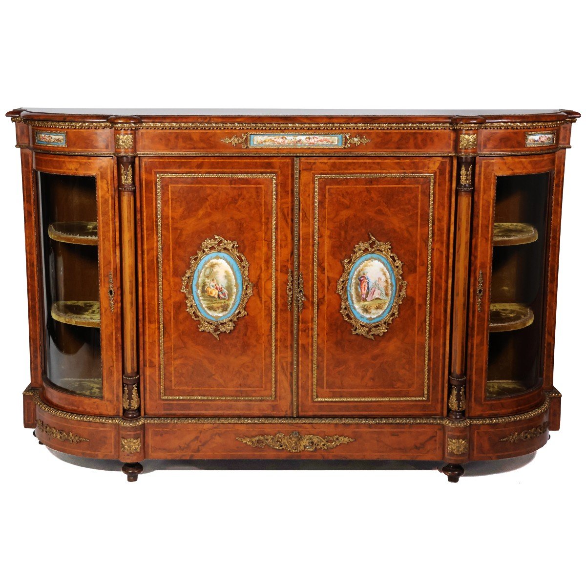 An English Olive Root Sideboard With Porcelain Plaques, Second Half Of The 19th Century-photo-3