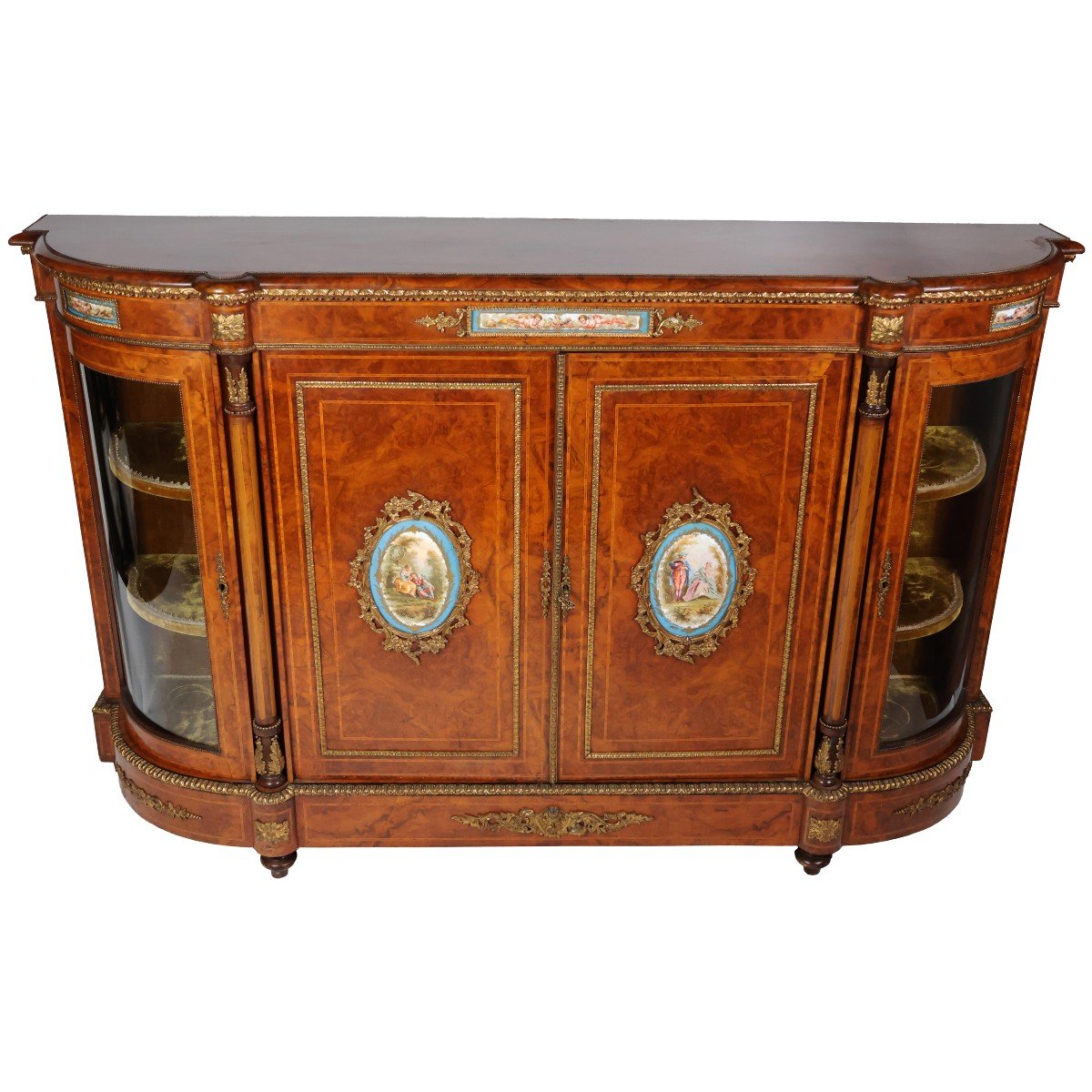 An English Olive Root Sideboard With Porcelain Plaques, Second Half Of The 19th Century-photo-4