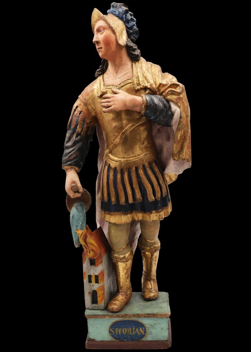 Saint Florian, bois de peuplier polychrome, Europe centrale, XVIIIe Siècle