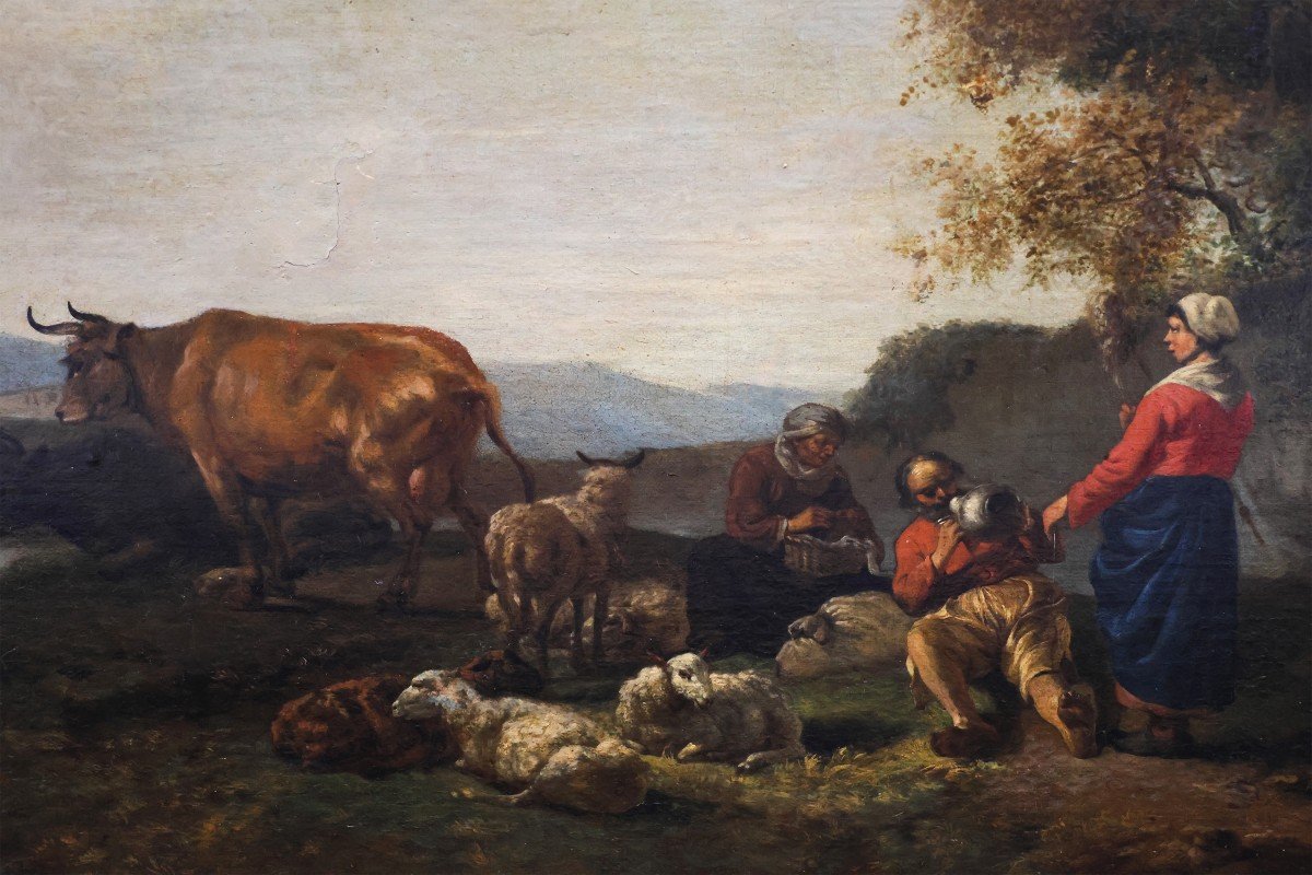 Hendrick Mommers Attr., 1620 – 1693; Pastoral Scene; Oil On Canvas-photo-2