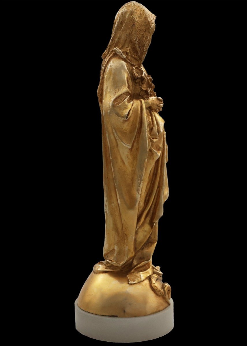 Emmanuel Fremiet; Paris, 1824 – Paris, 1910; Madonna Of The Lily; Gilt Bronze-photo-2