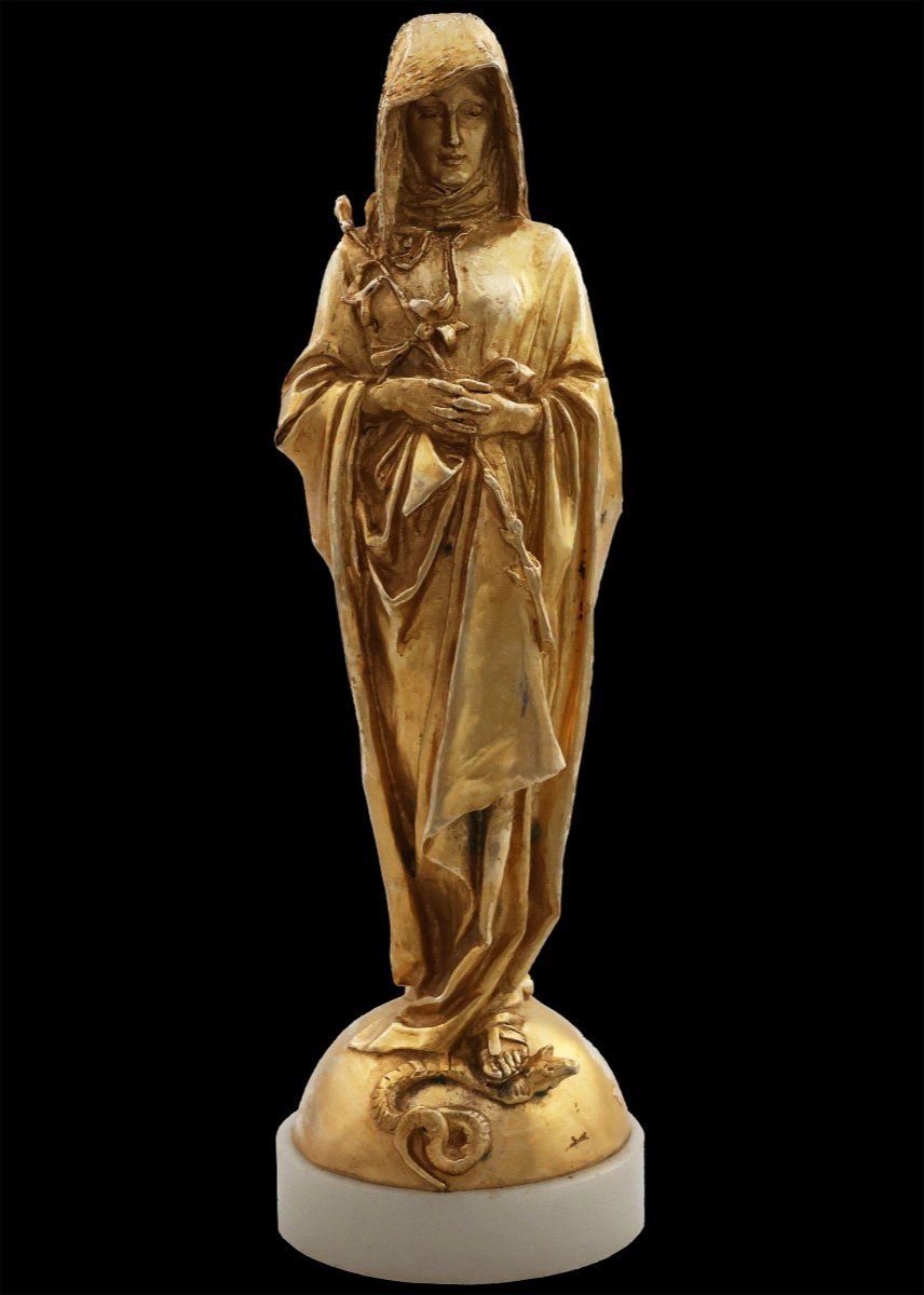 Emmanuel Fremiet; Paris, 1824 – Paris, 1910; Madonna Of The Lily; Gilt Bronze