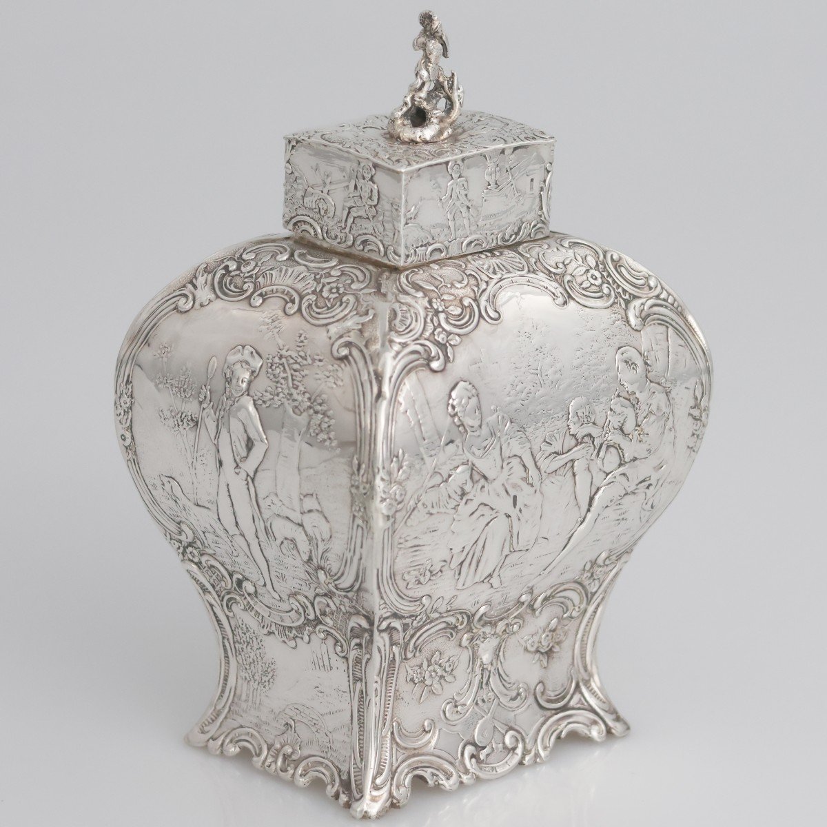 A German Silver Tea Caddy, Wolf & Knell?, English Import Hallmarks, Hanau, Late XIX Century-photo-3