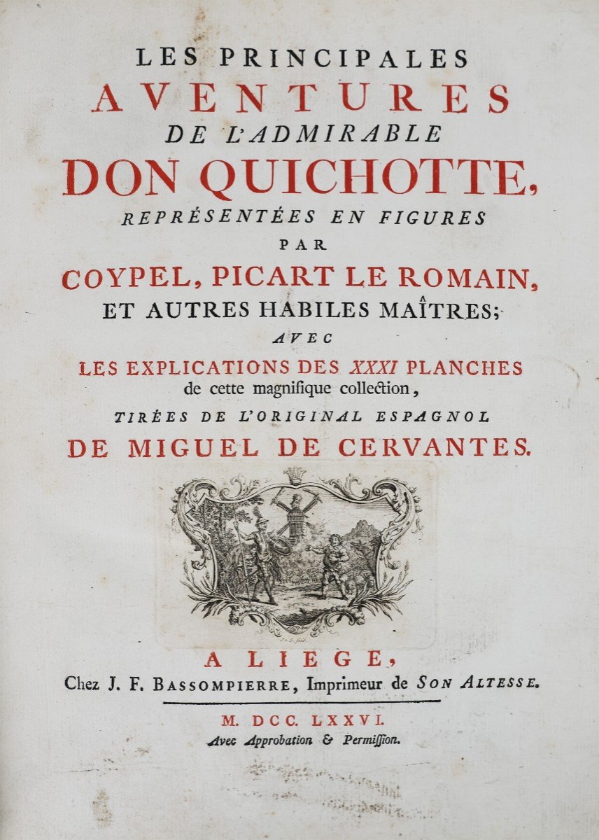 Cervantes Miguel (de). Les principales aventures de l'admirable Don Quichotte.. A Liege.., 1776-photo-2