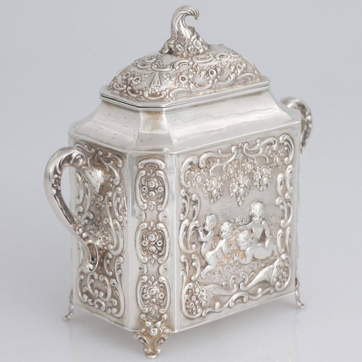 A German Silver Tea Caddy, Late XIX Century-photo-2