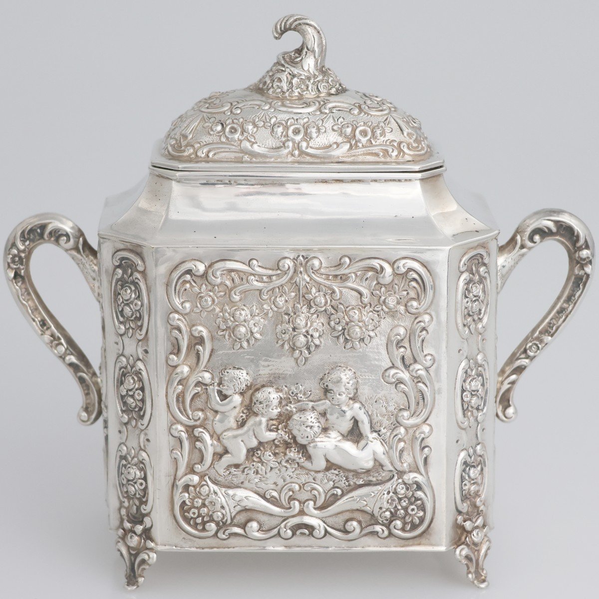 A German Silver Tea Caddy, Late XIX Century-photo-3