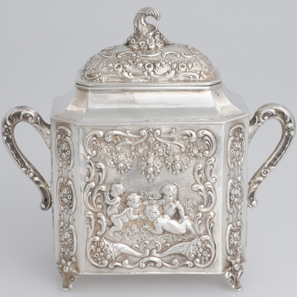 A German Silver Tea Caddy, Late XIX Century