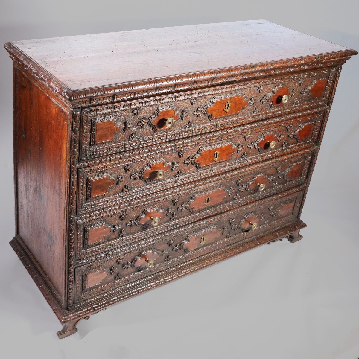 An Italian Carved Walnut Chest Of Drawers, Lombardy, Late 17th Early 18th Century-photo-2