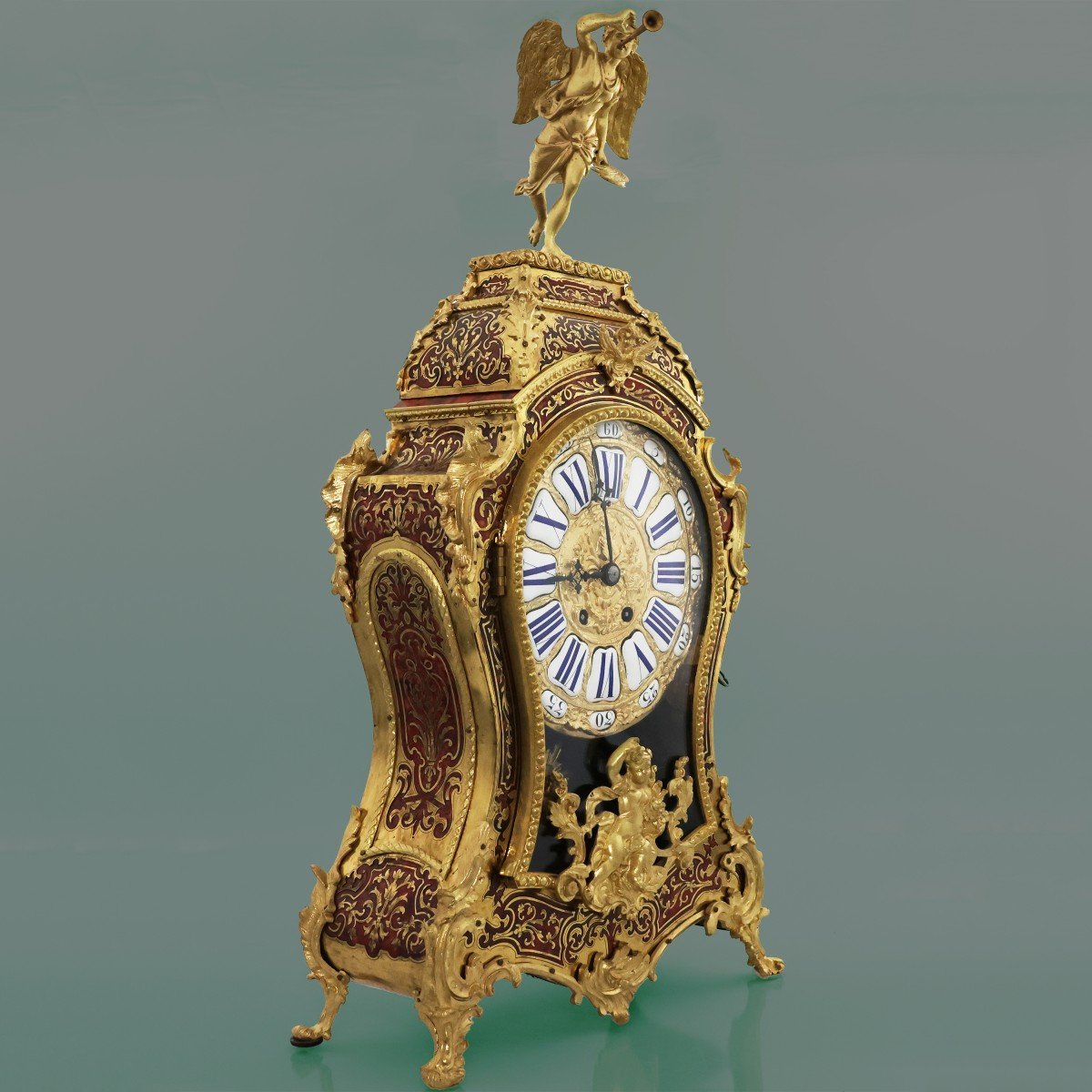 Une pendule Française à balancier, décorée dans le style de Boulle, mouvement H&f, XIXe siècle-photo-2