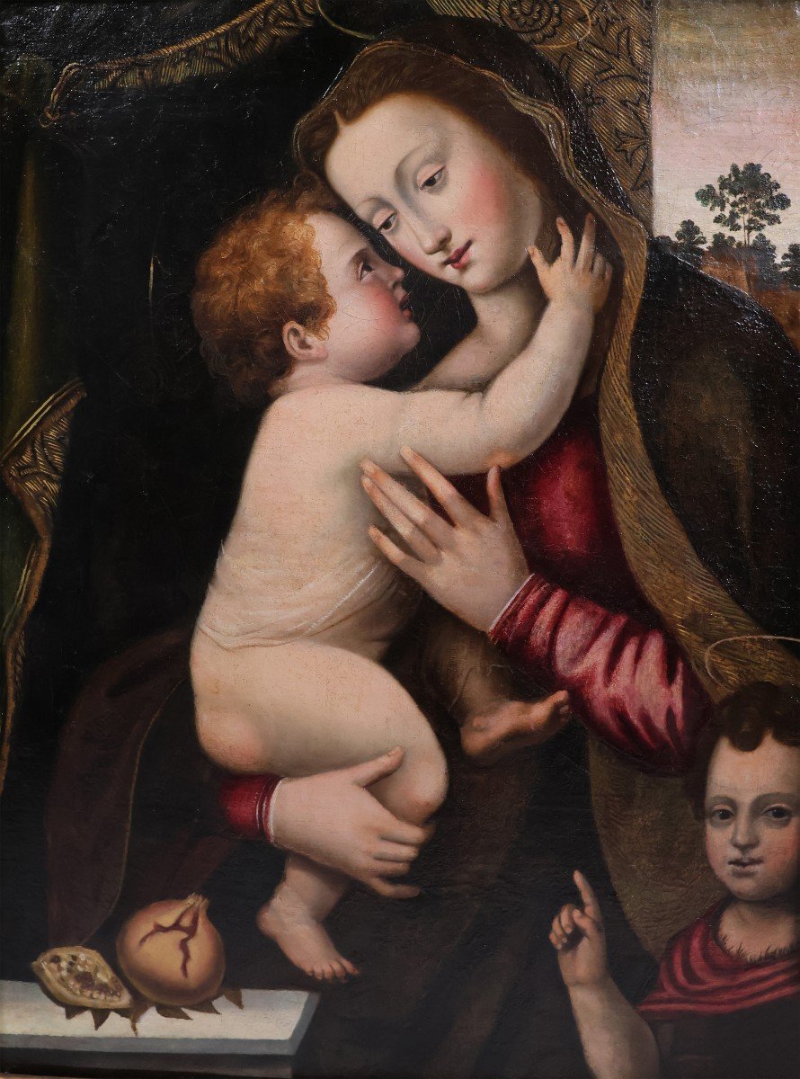 Mariotto Albertinelli suiveur de, La Vierge à l'Enfant avec Jean-Baptiste ; huile sur toile