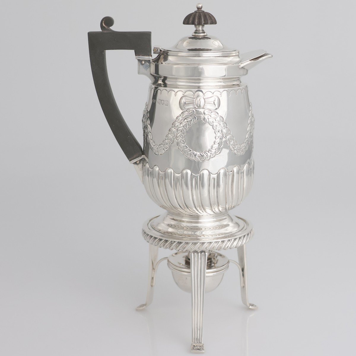 A Victorian Sterling Silver Coffee Pot On Burner Stand; Hawksworth, Eyre & Co Ltd; London, 1898