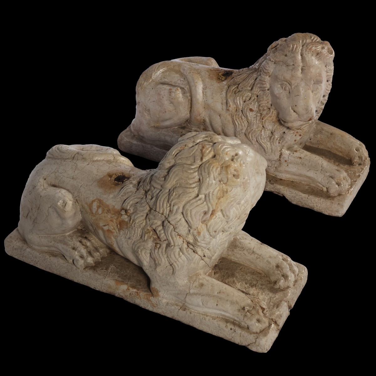 A Pair Yellow Marble Of Verona Recumbent Lions, North Italy, 16th-17th Century-photo-2