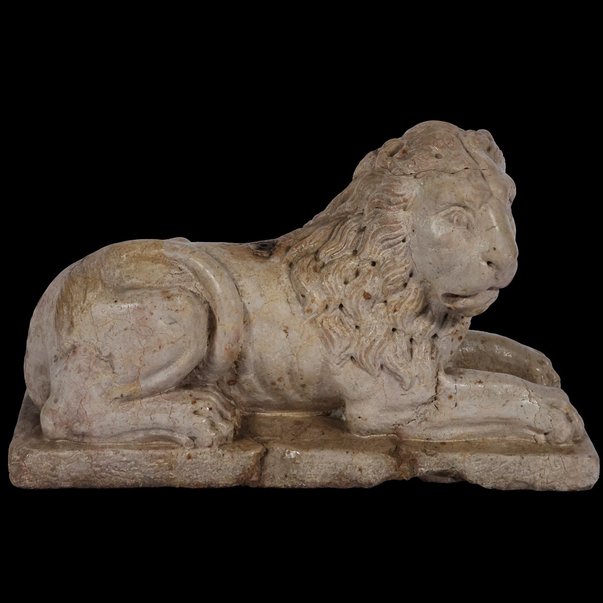 A Pair Yellow Marble Of Verona Recumbent Lions, North Italy, 16th-17th Century-photo-2