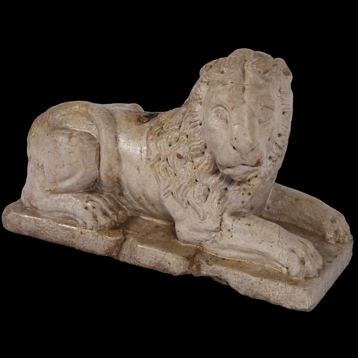 A Pair Yellow Marble Of Verona Recumbent Lions, North Italy, 16th-17th Century-photo-3