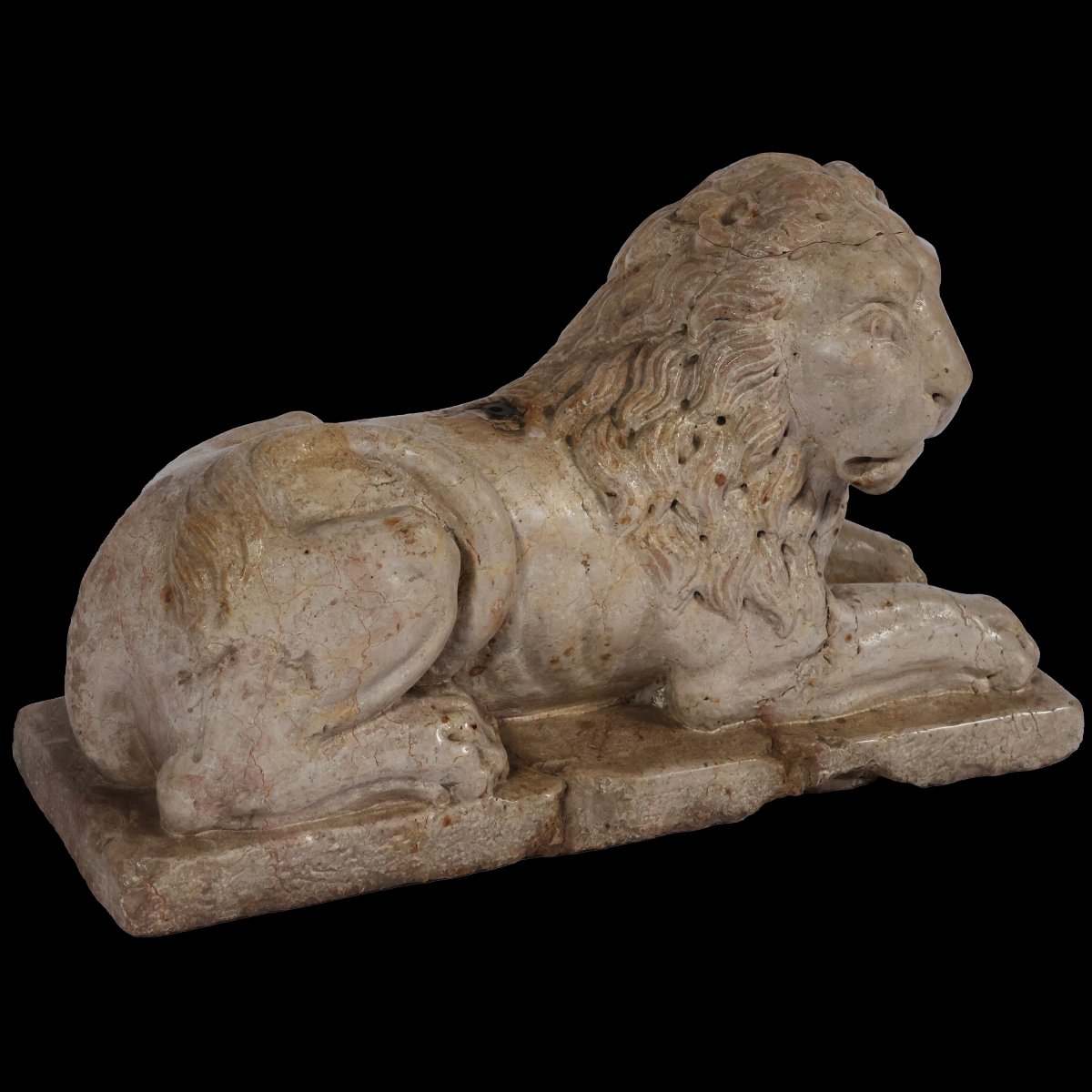 A Pair Yellow Marble Of Verona Recumbent Lions, North Italy, 16th-17th Century-photo-5