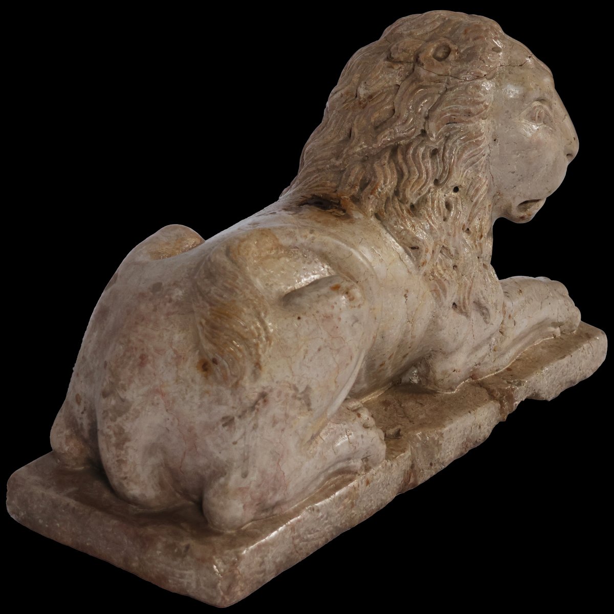 A Pair Yellow Marble Of Verona Recumbent Lions, North Italy, 16th-17th Century-photo-6