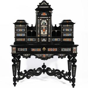 An Italian Ebonized Wood Cabinet Inlaid With Ivory, Lapis Lazuli,  19th Century